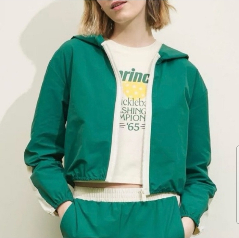 Prince Green Jacket Windbreaker Zip Hooded Cropped Logo - Picture 2 of 13